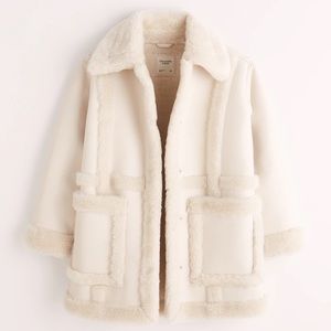 COPY - Abercrombie & Fitch Oversized Sherpa-Lined Vegan Leather Coat in Cream